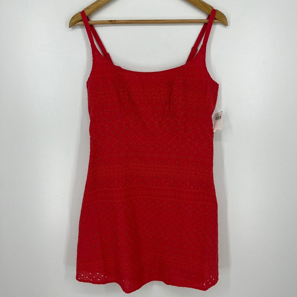 Old Navy Womens Red Eyelet Mini Dress Square Neck Adjustable Straps S New NWT